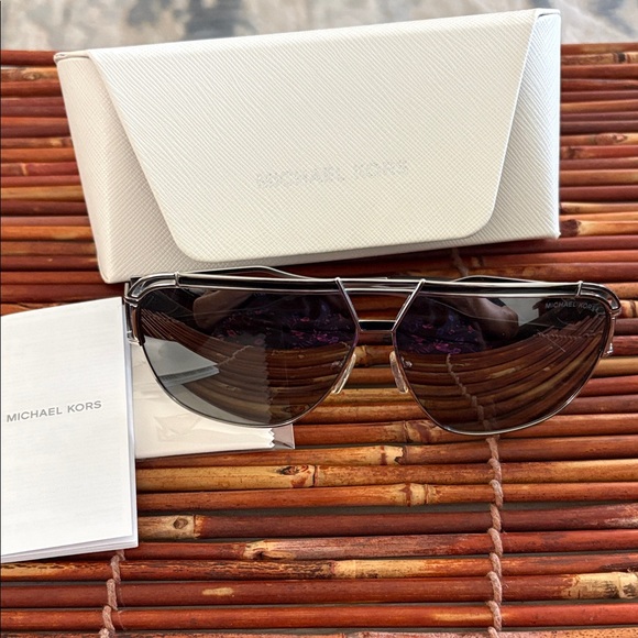Michael Kors Silver Frame Sunglasses with Dark Lenses Comes With Case